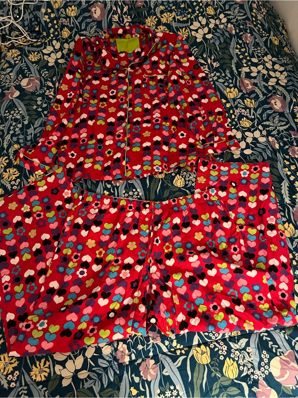 Victoria's Secret Red Multicolor Heart-Print Pajama Set Womens Size XL
